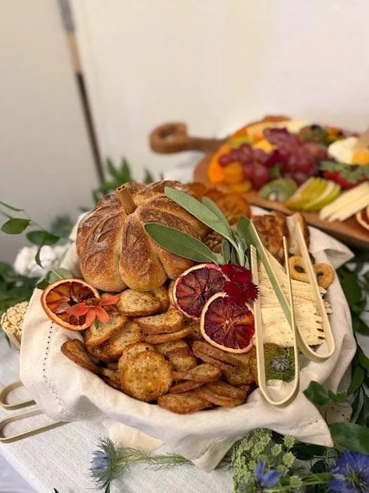 grazing table with artisan bread