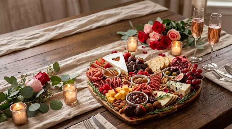 Heart-shaped charcuterie board